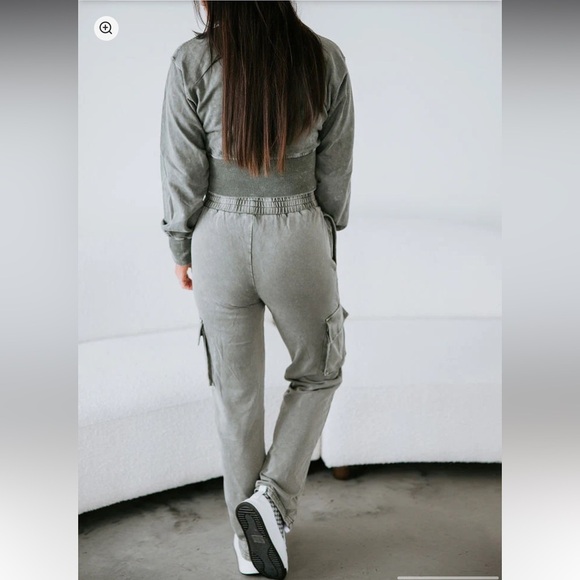 Lelis Collection Cargo Pullover Size L Green Half Zip Long Sleeve Top Cropped - Picture 3 of 13